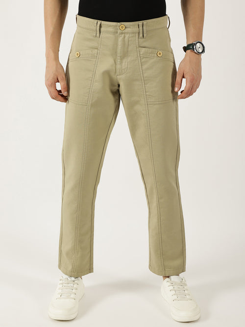 Thomas Scott Men Beige Smart Easy Wash Cargos Trousers