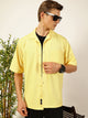 Thomas Scott Men Yellow Premium Short Sleeves Regular Fit Cuban Collar Textured Cotton Twill Shirt