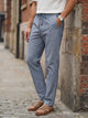 Thomas Scott Men Navy Smart Relaxed Fit Mid-Rise Solid Cotton Linen Pleated Casual Trousers