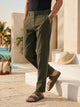 Dark Olive Smart Solid Regular Fit Woven Linen Pleated Trouser For Men