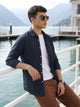 Thomas Scott Men Premium Navy Blue Regular Fit Long Sleeves Spread Collar Textured Casual Shirt