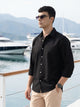 Thomas Scott Men Premium Black Regular Fit Long Sleeves Spread Collar Textured Casual Shirt