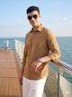 Thomas Scott Men Premium Rust Regular Fit Long Sleeves Spread Collar Textured Casual Shirt