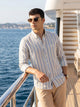 Thomas Scott Men Premium Blue Slim Fit Long Sleeves Vertical Striped Cotton Linen Casual Shirt with Button Down Collar