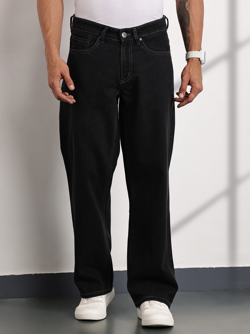 Thomas Scott Men DarkGrey Mid-Rise Baggy Fit Cotton Non Stretchable Jeans