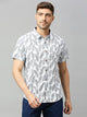 White 1 Classic Short Sleeves Slim Fit Spread Collar Conversational Printed Cotton Casual Shirt For Men