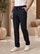 Navy Smart Regular Fit Mid-Rise Textured Pleated Knitted Casual Trouser For Men