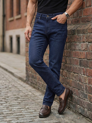 Thomas Scott Men Dark Blue Smart Slim Fit Mid-Rise Light Fade Clean Look Stretchable Jeans