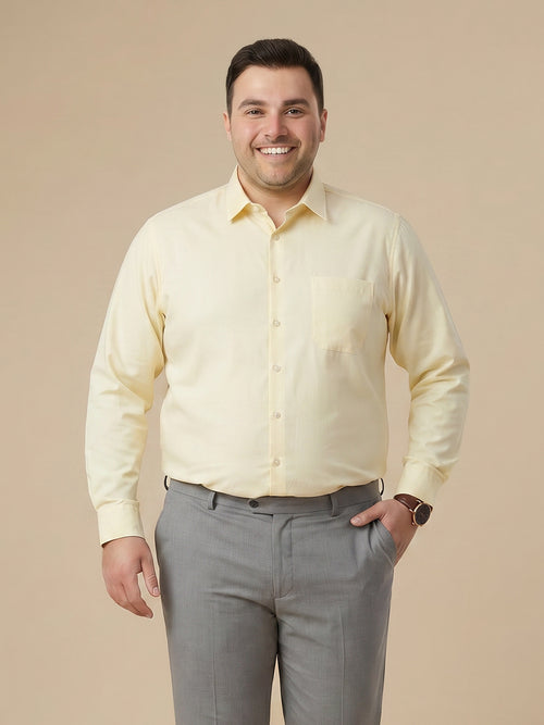 Thomas Scott Men Premium Lemon Plus Size Regular Fit Long Sleeves Spread Collar Textured Cotton Formal Shirt