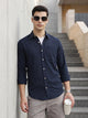 Navy Blue Premium Regular Fit Long Sleeves Spread Collar Textured Cotton Casual Shirt For Men