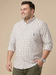 Brown Plus Size Regular Fit Long Sleeves Button Down Collar Gingham Checks Cotton Linen Casual Shirt For Men