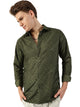 Thomas Scott Men Green Premium Long Sleeves Slim Fit Spread Collar Textured Casual Shirt
