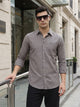 Grey Premium Regular Fit Long Sleeves Spread Collar Textured Cotton Casual Shirt For Men