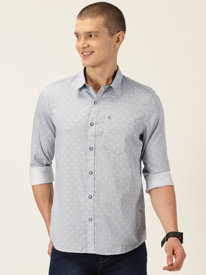 Thomas Scott Men Blue Smart Slim Fit Long Sleeves Spread Collar Micro Ditsy Printed Cotton Casual Shirt