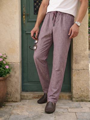 Thomas Scott Men Maroon Smart Relaxed Fit Mid-Rise Solid Cotton Linen Pleated Casual Trousers