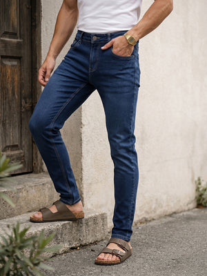 Thomas Scott Men Dark Blue Smart Skinny Fit Mid-Rise Light Fade Clean Look Stretchable Jeans