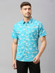 Turquoise Classic Short Sleeves Slim Fit Spread Collar Conversational Printed Cotton Casual Shirt For Men