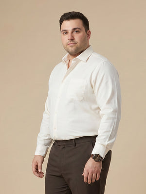 Yellow Plus Size Smart Long Sleeves Regular Fit Spread Collar Solid 100% Cotton Formal Shirt For Men