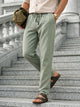 Thomas Scott Men Green Smart Relaxed Fit Mid-Rise Solid Cotton Linen Pleated Casual Trousers