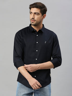 Thomas Scott Men Navy Classic Slim Fit Long Sleeves Spread Collar Solid Casual Shirt