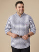 Navy Plus Size Regular Fit Long Sleeves Button Down Collar Gingham Checks Cotton Linen Casual Shirt For Men