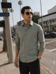 Thomas Scott Men Premium Sage Green Regular Fit Long Sleeves Spread Collar Windowpane Checks Cotton Lycra Casual Shirt