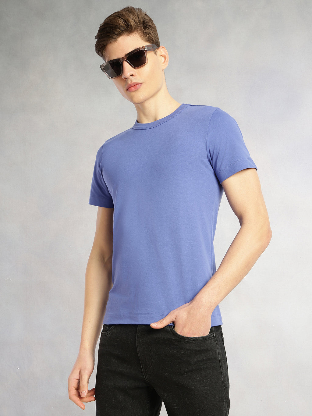 Thomas Scott Men Regular Fit Short Sleeves Round Neck Solid Knitted T-Shirt