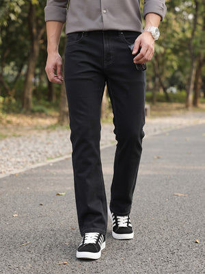 Black Smart Bootcut Fit Mid-Rise No Faded Clean Look Stretchable Jeans For Men