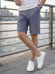 Navy Regular Fit Mid-Rise Solid Woven Cotton Linen Shorts For Men