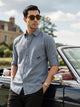 Thomas Scott Men Premium Mid Blue Slim Fit Long Roll-Up Sleeves Spread Collar Solid Cotton Casual Shirts