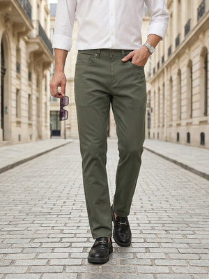 Green Smart Straight Fit Mid-Rise Solid Woven Trouser For Men