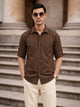 Thomas Scott Men Premium Brown Slim Fit Long Roll-Up Sleeves Spread Collar Solid Cotton Casual Shirts