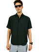 Thomas Scott Men Bottle Green Premium Short Sleeves Regular Fit Spread Collar Textured Seersucker Shirt
