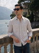 Thomas Scott Men Premium Maroon Regular Fit Long Sleeves Spread Collar Pinstripes Cotton Linen Casual Shirt