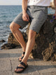 Black Regular Fit Mid-Rise Solid Woven Cotton Linen Shorts For Men