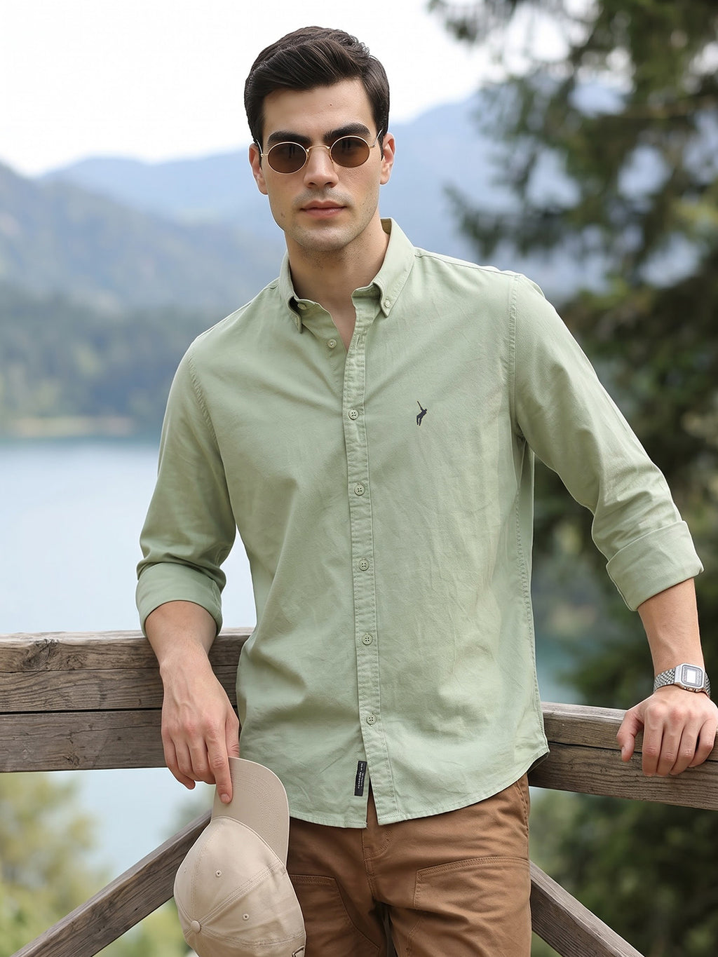 Light Green Premium Slim Fit Long Sleeves Button-Down Collar Solid Cotton Casual Shirt For Men