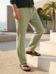 Olive Smart Solid Regular Fit Woven Linen Pleated Trouser For Men