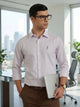 Thomas Scott Men Premium Violet Vertical Stripes Cotton Formal Shirt with Spread Collar & Full Sleeves