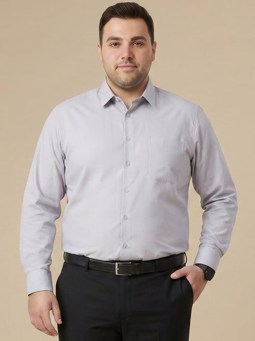 Thomas Scott Men Premium Grey Plus Size Regular Fit Long Sleeves Spread Collar Textured Cotton Formal Shirt