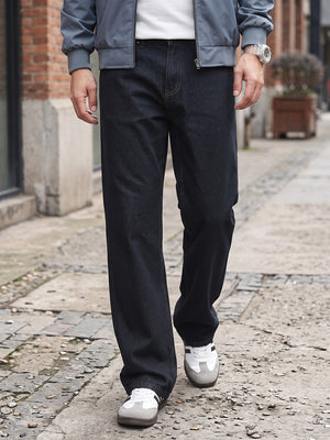 Black Smart Baggy Fit Mid-Rise No Faded Clean Look Non-Stretchable Jeans For Men