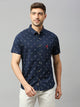 Royal Navy Classic Short Sleeves Slim Fit Spread Collar Conversational Printed Cotton Casual Shirt For Men