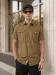 Khaki Premium Regular Fit Short Sleeves Spread Collar Textured Casual Shirt For Men