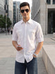 White Optical Roll-Up Sleeve Regular Fit Spread Collar Textured Cotton Casual Shirt For Men