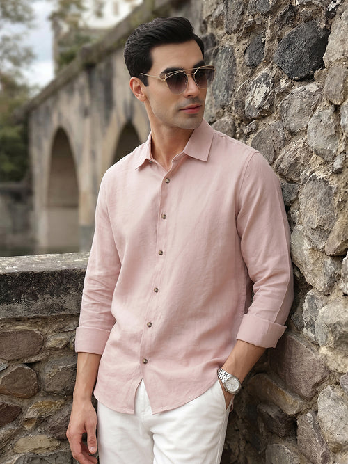 Thomas Scott Men Peach Premium Slim Fit Long Sleeves Semi Cutaway Collar Casual Shirt