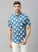 Thomas Scott Men Blue 1 Classic Short Sleeves Slim Fit Spread Collar Floral Printed Cotton Casual Shirt