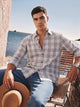 Grey Premium Slim Fit Graphic Checked Cotton Linen Casual Shirt For Men