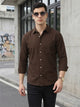 Brown Premium Regular Fit Long Sleeves Spread Collar Textured Cotton Casual Shirt For Men