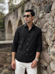 Thomas Scott Men Premium Black Regular Fit Long Sleeves Spread Collar Windowpane Checks Cotton Lycra Casual Shirt