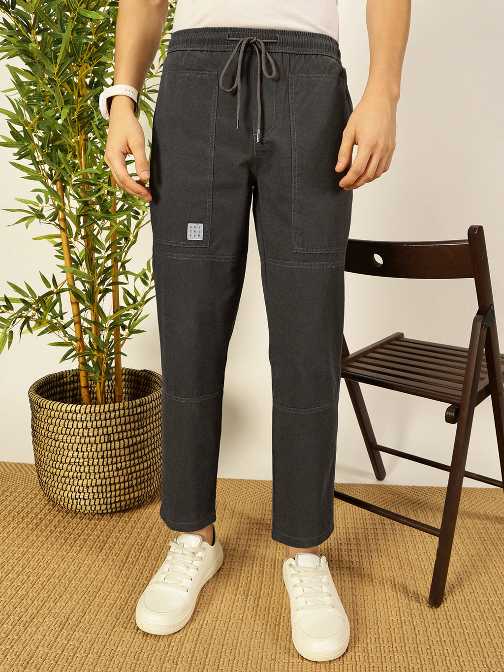 Thomas Scott Men Cement Smart Regular Fit Mid-Rise Solid Cotton Woven Trouser