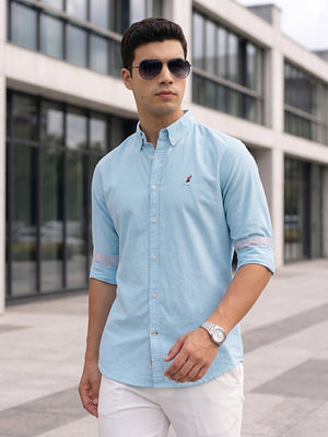 Aqua Premium Regular Fit Button-Down Collar Solid Pure Cotton Casual Shirt For Men